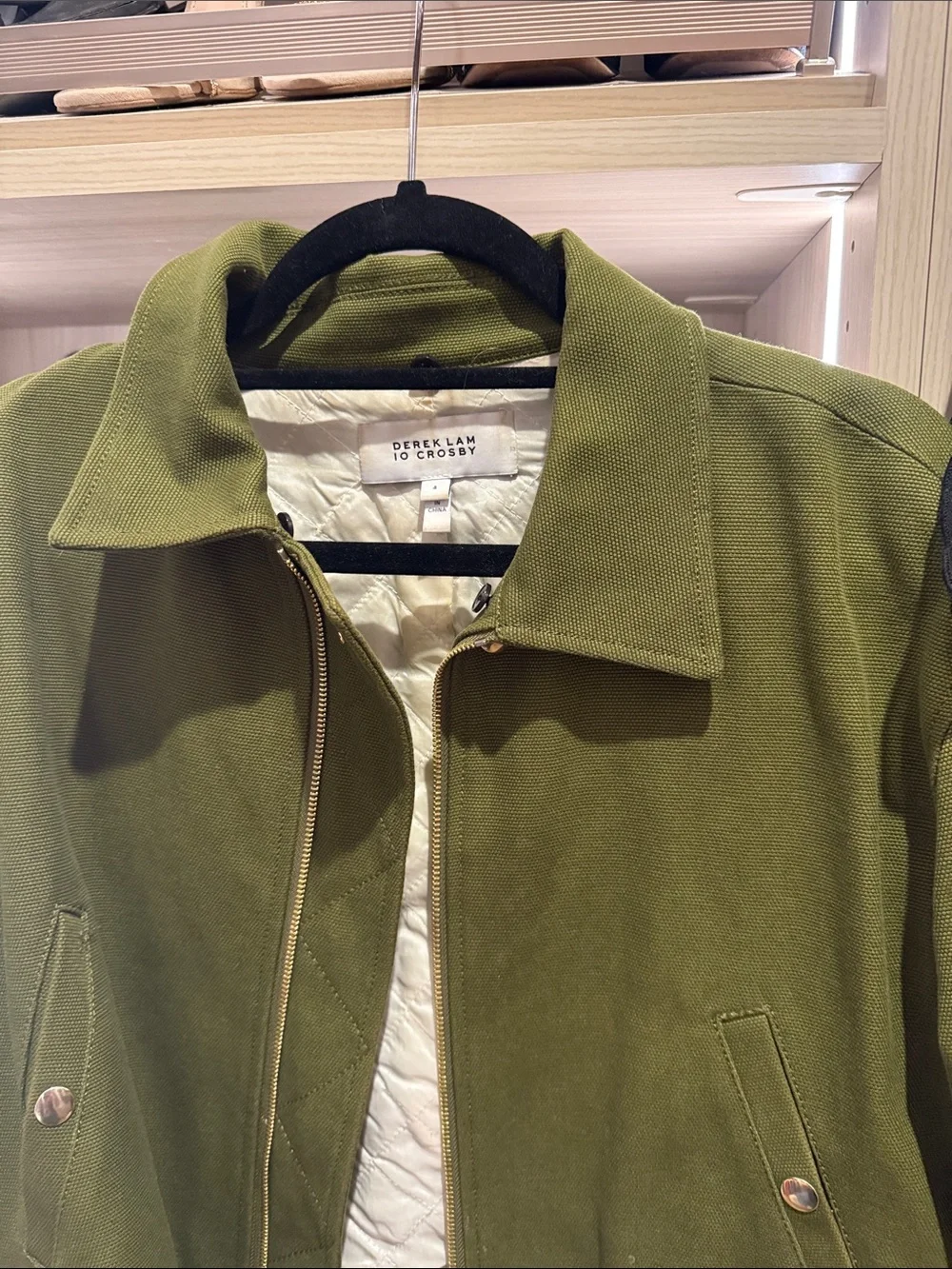 10 Crosby Derek Lam Olive Green Quilted Bomber Jacket